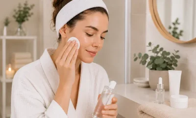 Een vrouw die haar huid aan het voorbereiden is voor een microneedling behandeling.